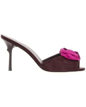 Roger Vivier 'Rose Vivier' Suede Leather Mules - Purple