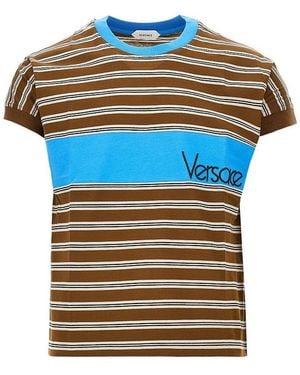 Versace Cotton T-Shirt With Logo Embroidery - Blue