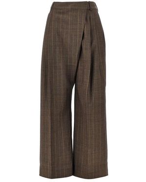 Ganni Wool Trousers With Pinstriped Motif - Brown