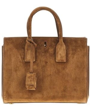 Saint Laurent Small Sac De Jour Suede Leather Bag - Brown