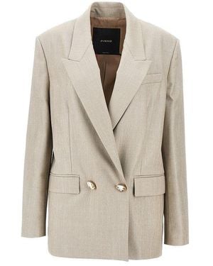 Pinko Lurex Wool-Blend Double-Breasted Jacket - Natural