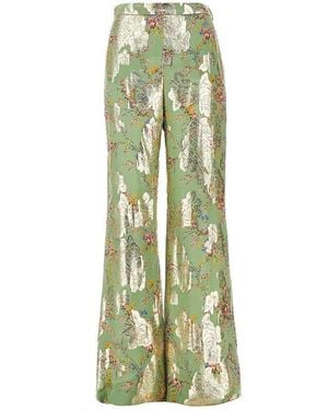 Valentino Fil Coupé Silk Pants - Green