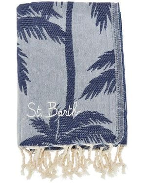 MC2 Saint Barth Cotton Beach Towel With Palmera Motif - Blue
