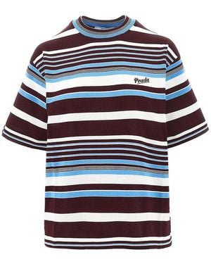 Prada Striped Cotton T-Shirt - Blue