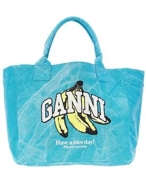 Ganni Shopping Bag With Banana Print - Blue