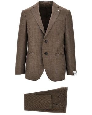 Luigi Bianchi Houndstooth Single-Breasted Suit - Brown