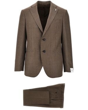 Luigi Bianchi Houndstooth Single-Breasted Suit - Brown