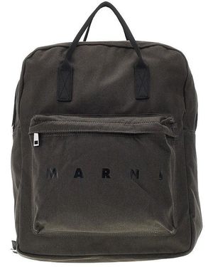 Marni Logo Print Cotton Backpack Kids - Black