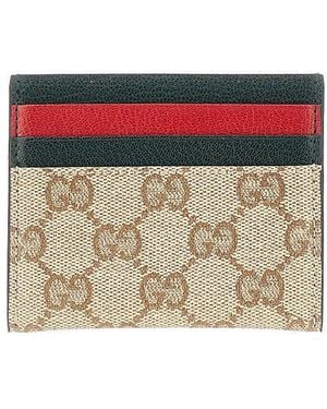 Gucci Web Leather And Gg Fabric Cardholder - Multicolour