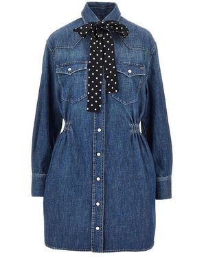 Valentino Denim Mini Dress With Silk Bow - Blue