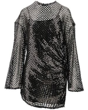 The Attico Sequinned Net Mini Dress - Black