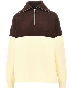 Loewe Two-Tone Cotton Quarter Zip Sweater - Brown