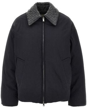Bottega Veneta Down Jacket With Intrecciato Leather Collar - Black