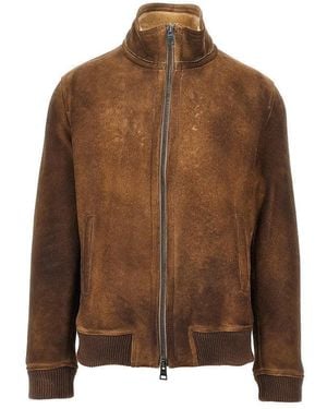 Dacute Waxed Shearling Bomber Jacket - Brown