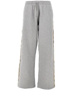 Burberry Wide Leg Joggers With Check Details - Grey