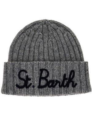 MC2 Saint Barth Wool-Blend Beanie Hat With Logo Embroidery - Grey
