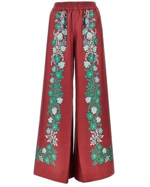 La DoubleJ Printed Silk Palazzo Trousers - Red