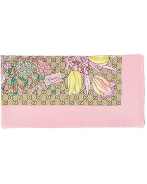 Gucci Silk Twill Scarf With Flora Print - Pink