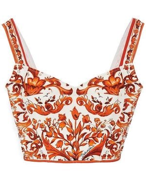 Dolce & Gabbana Charmeuse Top With Maiolica Print - Red