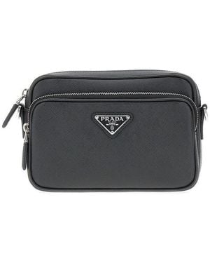 Prada Saffiano Leather Crossbody Bag - Black