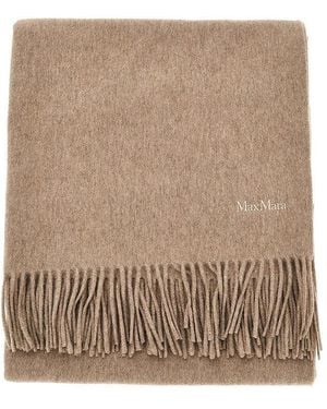 Max Mara Logo Embroidery Cashmere Scarf - Natural