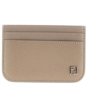 Fendi Ff Leather Card Holder - Natural