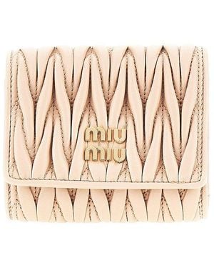 Miu Miu Matelassé Nappa Leather Twi-Fold Wallet - Natural