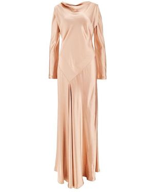 Alberta Ferretti Shiny Satin Long Dress - Pink