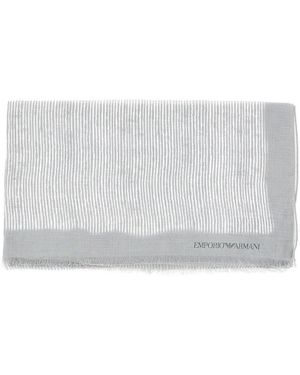 Emporio Armani Modal Scarf With Striped Motif - White