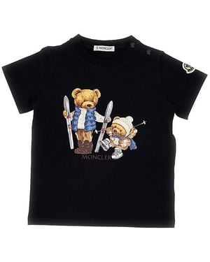 Moncler Jersey T-Shirt With Bear Print Kids - Black