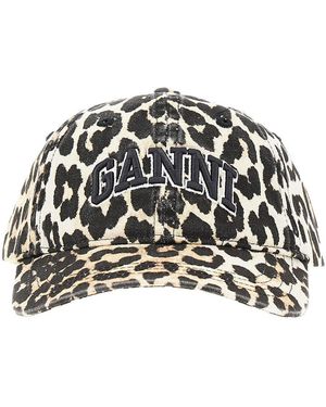 Ganni Leopard-Print Organic Cotton Baseball Hat - Black