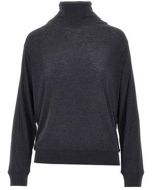 KHAITE Wool And Silk Jersey Mock-Neck Top - Blue