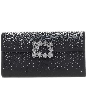 Roger Vivier 'Efflorescence' Satin Pouch With Rhinestones - Black