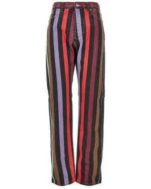 Versace Cotton Denim Jeans With Striped Motif - Red