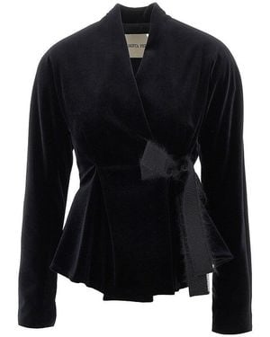 Alberta Ferretti Velvet Jacket With Bow - Black