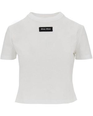 Miu Miu Logo Patch Cropped T-Shirt - White