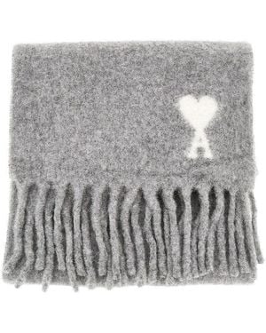Ami Paris De Coeur' Alpaca-Blend Scarf - Grey