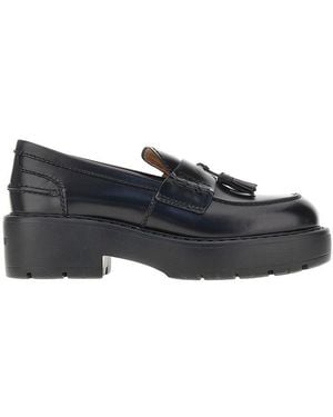 Miu Miu Spazzolato Leather Loafers With Tassels - Blue