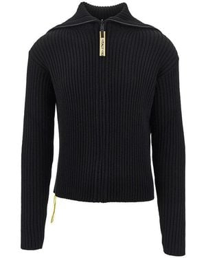 Fendi Ribbed Wool Full-Zip Cardigan - Black