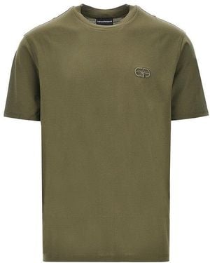 Emporio Armani Lyocell-Blend Jersey T-Shirt With Embroidery - Green