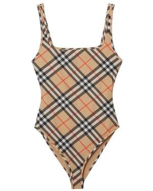 Burberry Swimsuit With Check Motif - Brown