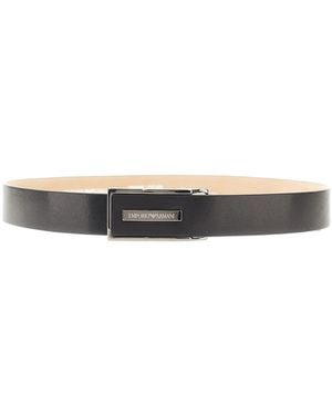 Emporio Armani Leather Belt With Logoed Plate - Black