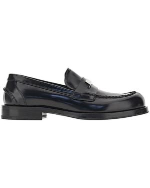 Dolce & Gabbana Logo Plate Leather Loafers - Blue