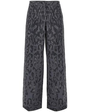 Pinko Strass-Embellished Leopard Wide Leg Trousers - Grey