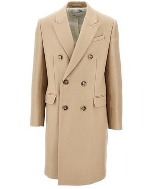 Ami Paris Wool Gabardine Double-Breasted Coat - Natural