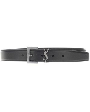 Saint Laurent Ysl Detail Leather Belt - Black