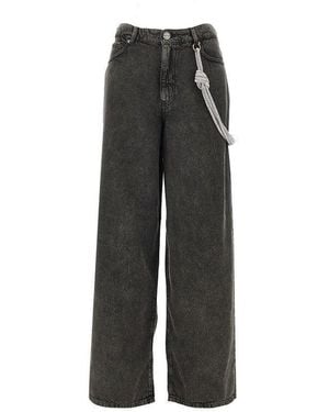 Pinko Loose Fit Jeans With Strass Cord - Black