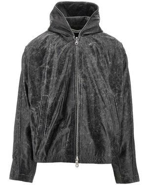 Cole Buxton Hooded Leather Jacket - Gray