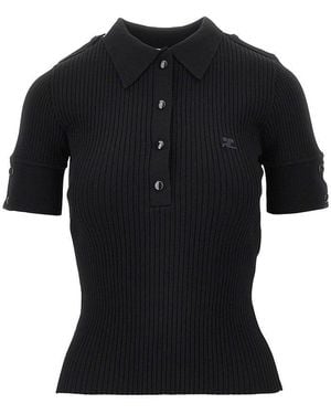 Courreges Ribbed Knit Polo Shirt - Black