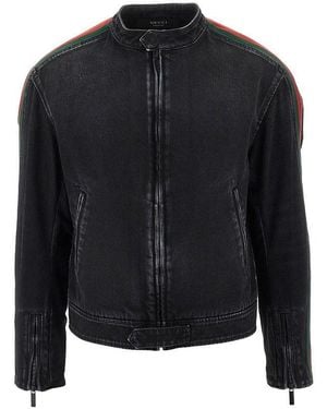 Gucci Denim Jacket With Web Ribbon - Black